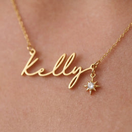 Name Necklace with Cubic Zirconia Star Charm in Gold & Silver
