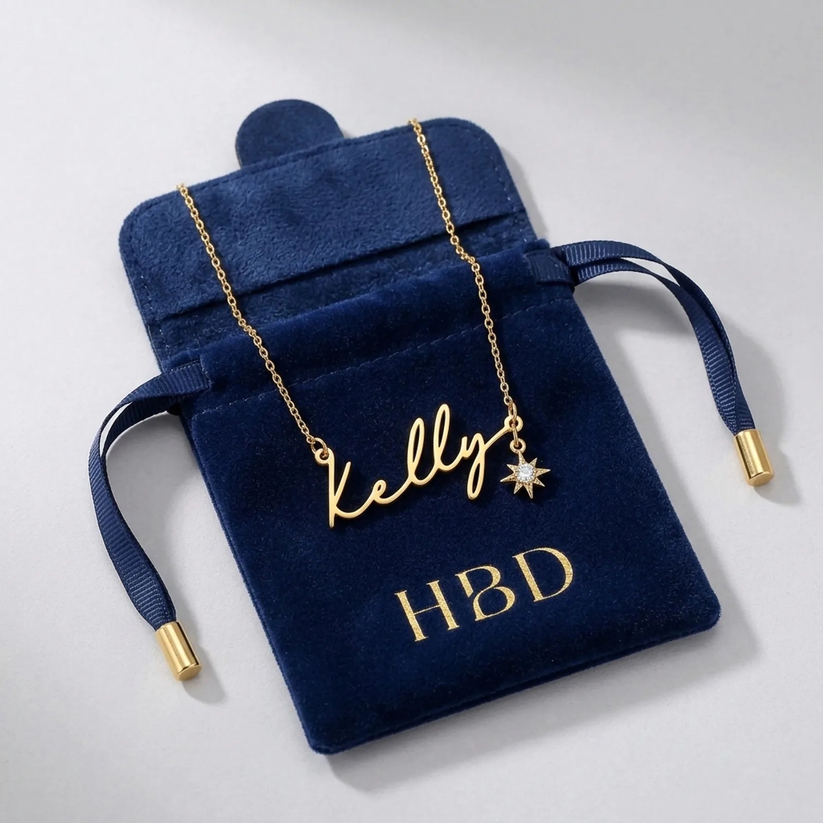 Name Necklace with Cubic Zirconia Star Charm in Gold & Silver