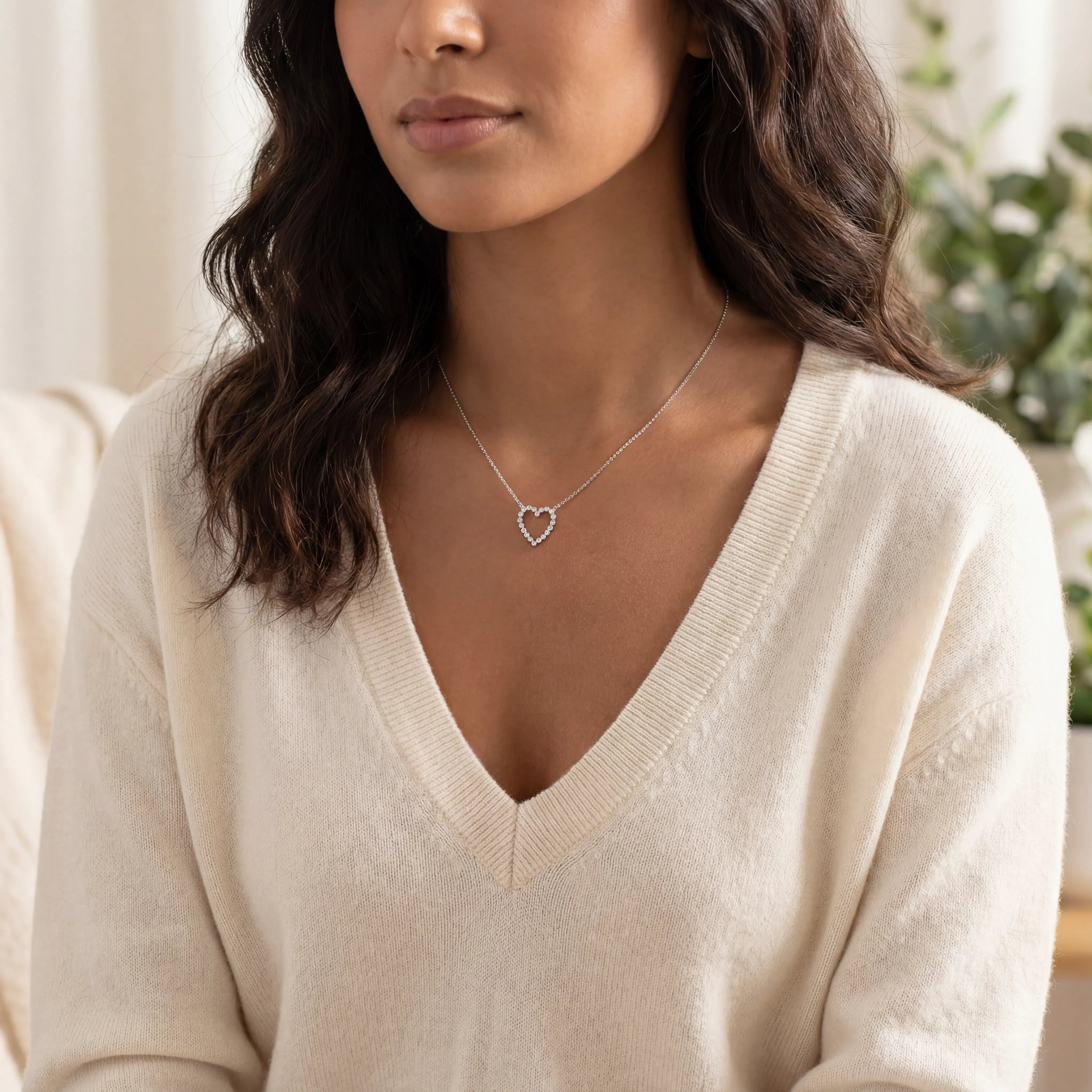 Necklace 925 Sterling Silver Cubic Zirconia Heart Necklace HBD