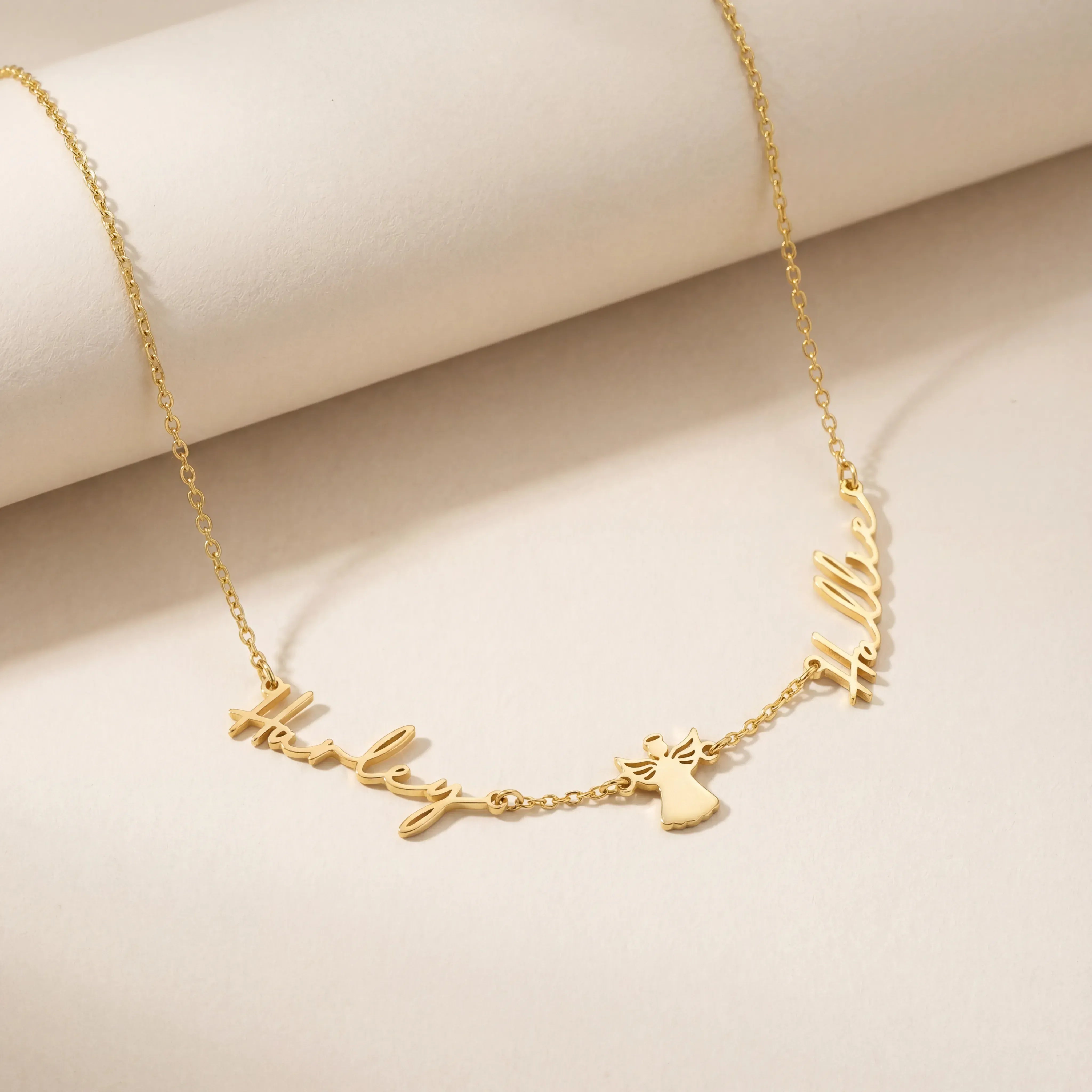 Necklace Double Name with Angel Necklace HBD