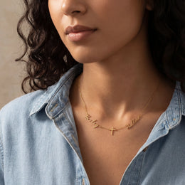 Double Name with Cross Necklace | Personalised Double Name & Cross in Gold & Silver