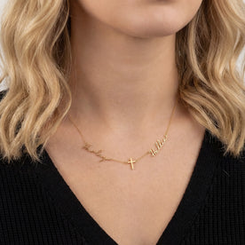 Double Name with Cross Necklace | Personalised Double Name & Cross in Gold & Silver
