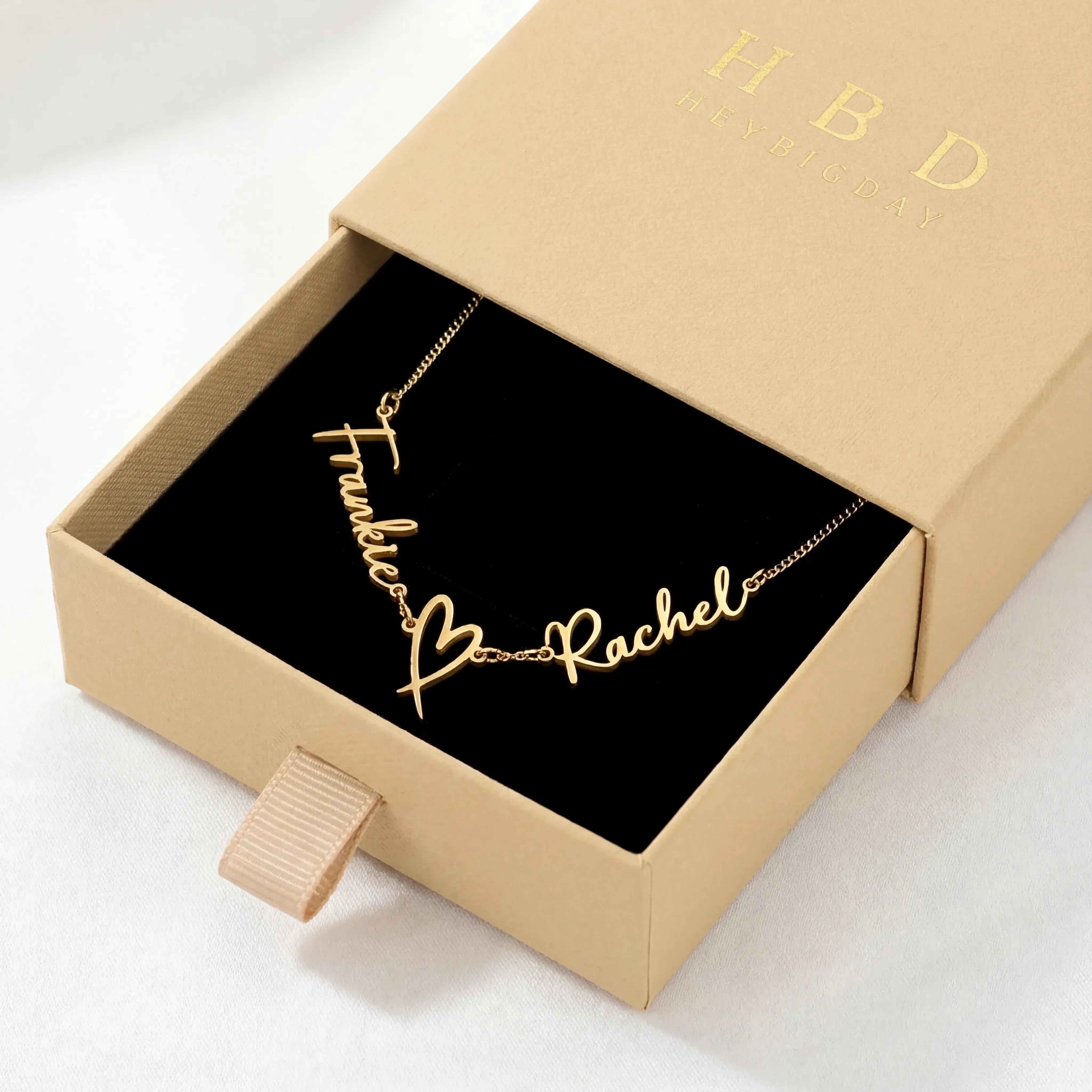 Necklace Double Name with Heart Necklace HBD