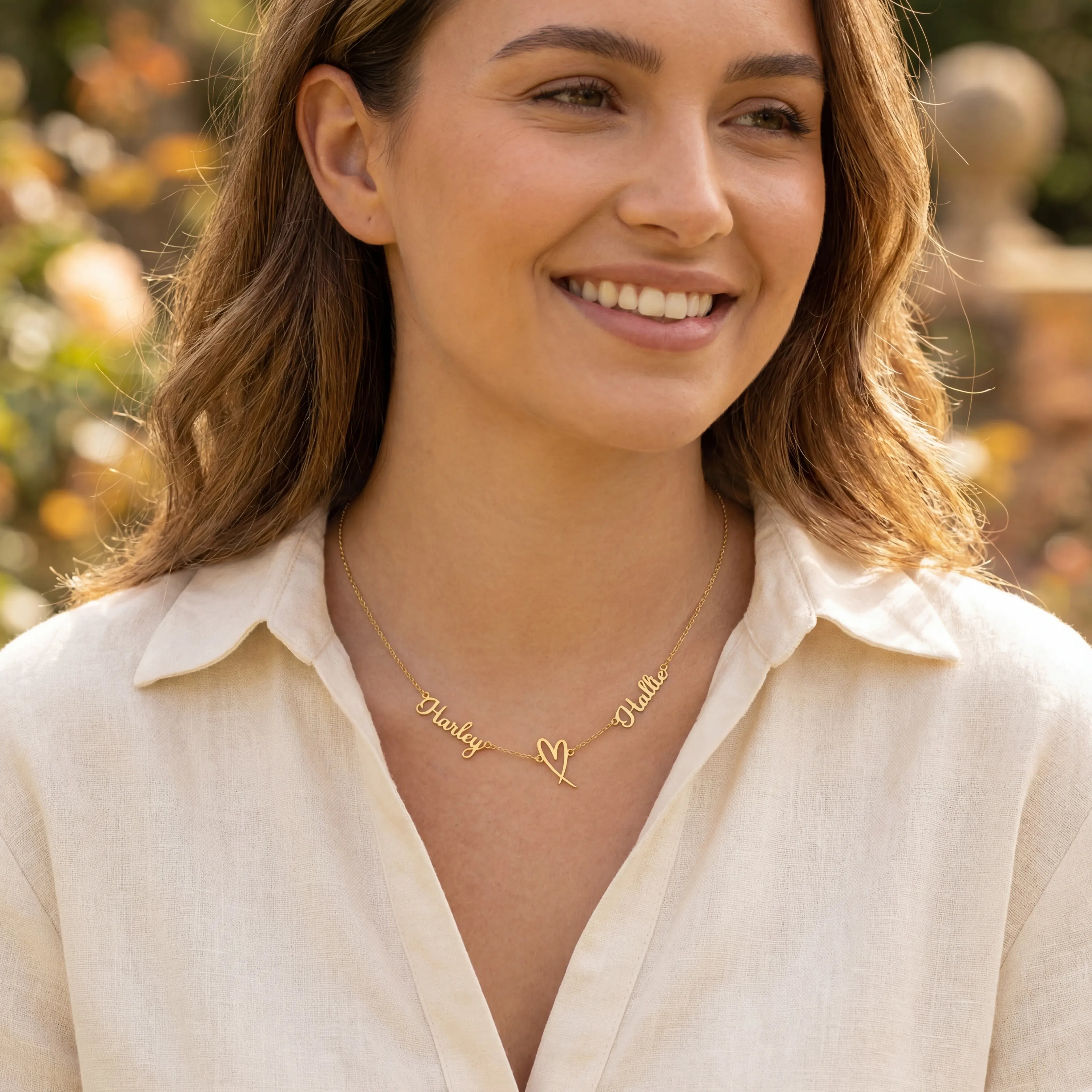 Necklace Double Name with Heart Necklace HBD