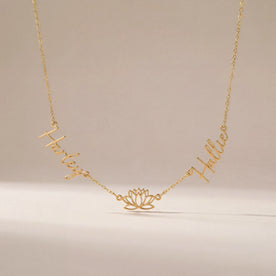 Personalised Lotus Necklace with Two Names – Gold, Silver or Vermeil