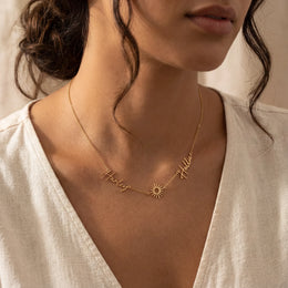 Personalised Sun Necklace with Two Names – Gold, Silver or Vermeil