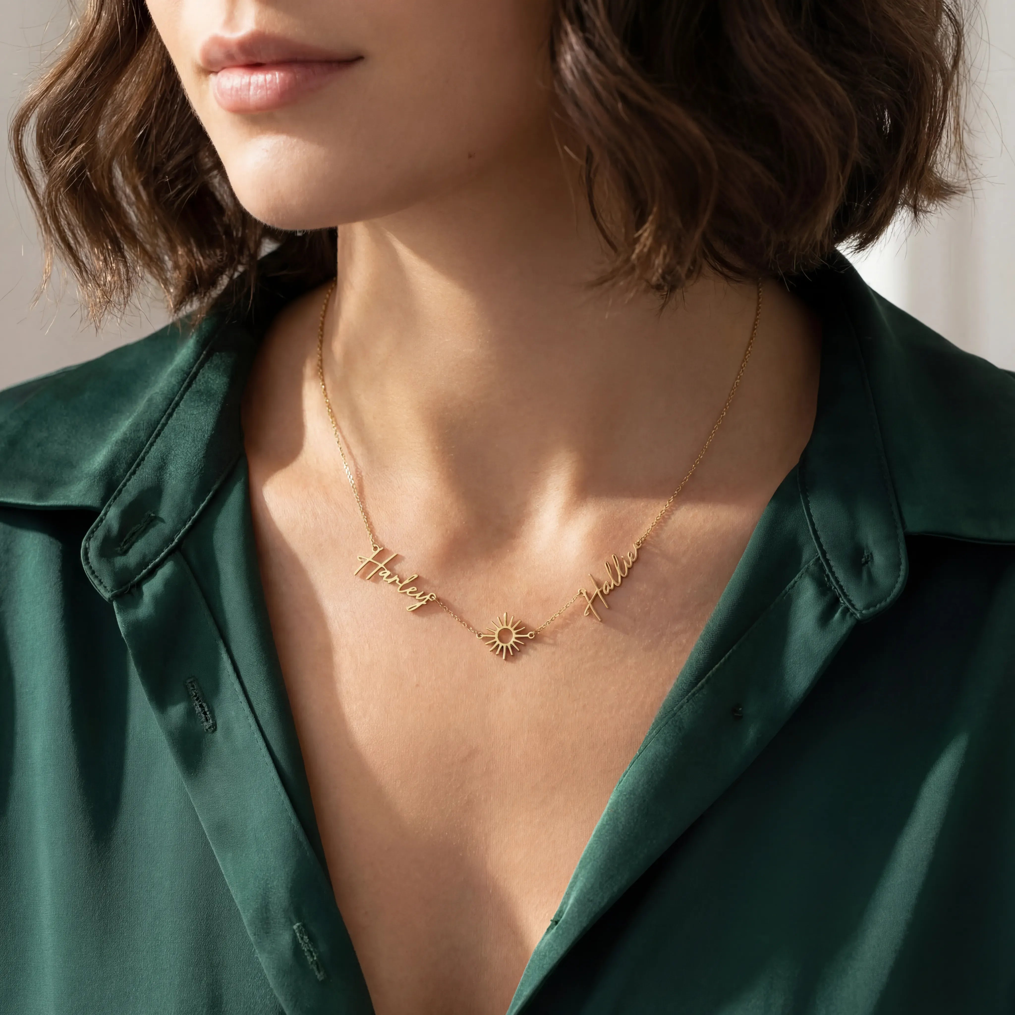 Necklace Double Name with Sun Necklace HBD