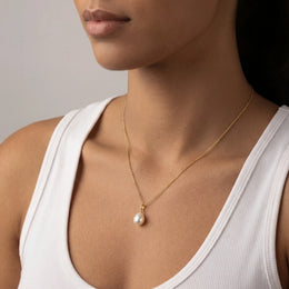Freshwater Pearl Charm Necklace in 18k Gold or Sterling Silver