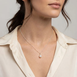 Freshwater Pearl Charm Necklace in 18k Gold or Sterling Silver