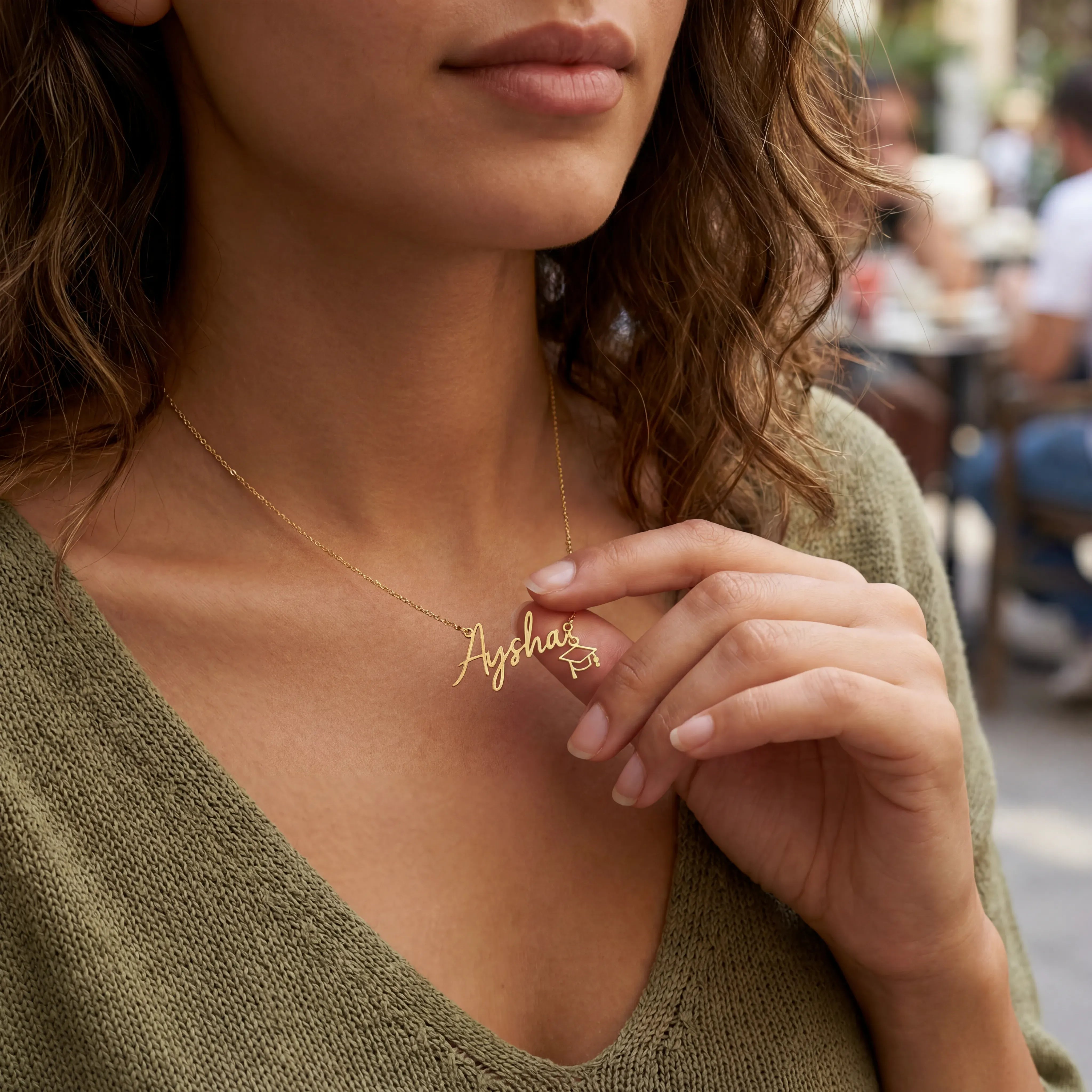 Necklace Graduation Name Necklace with Cap Charm HBD