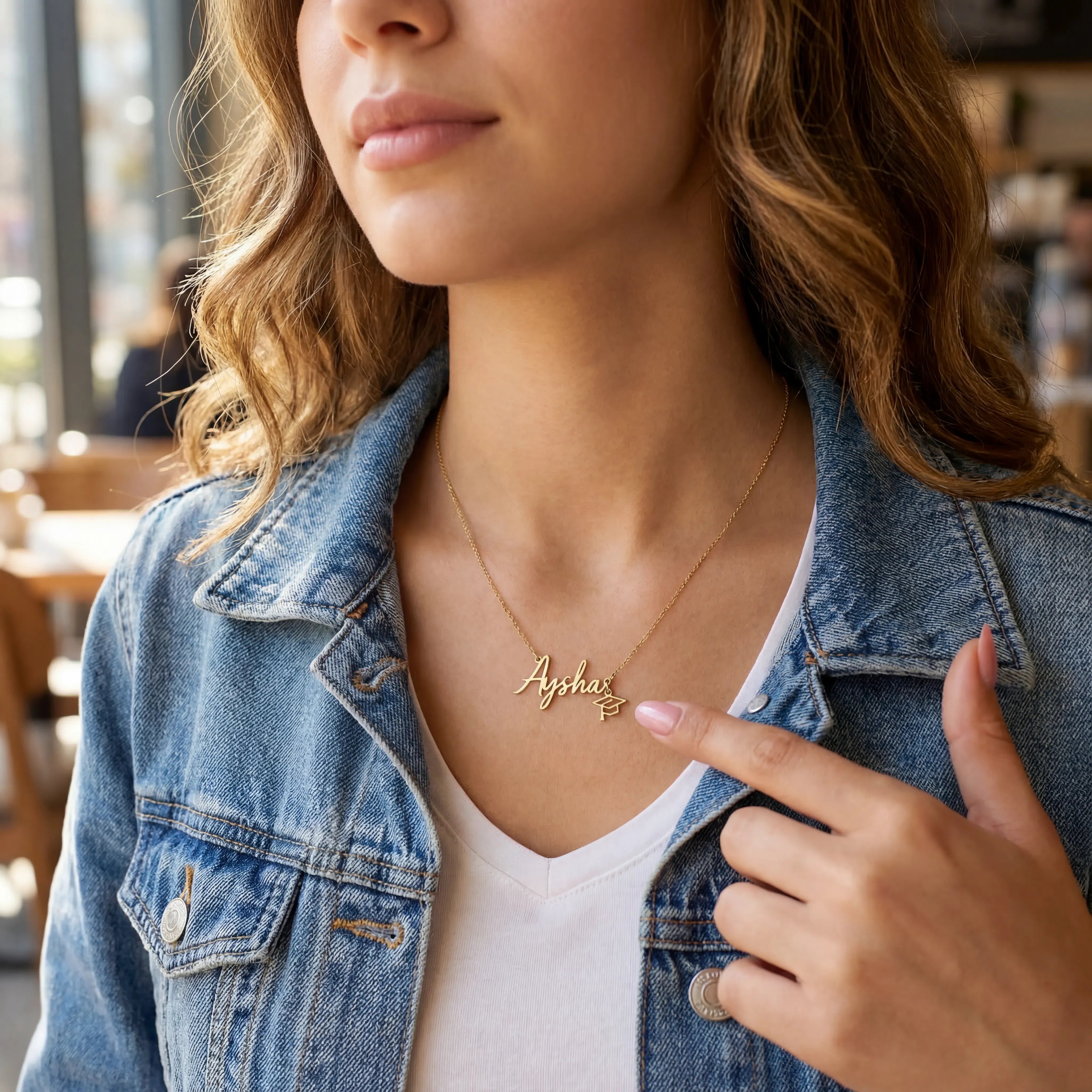 Necklace Graduation Name Necklace with Cap Charm HBD