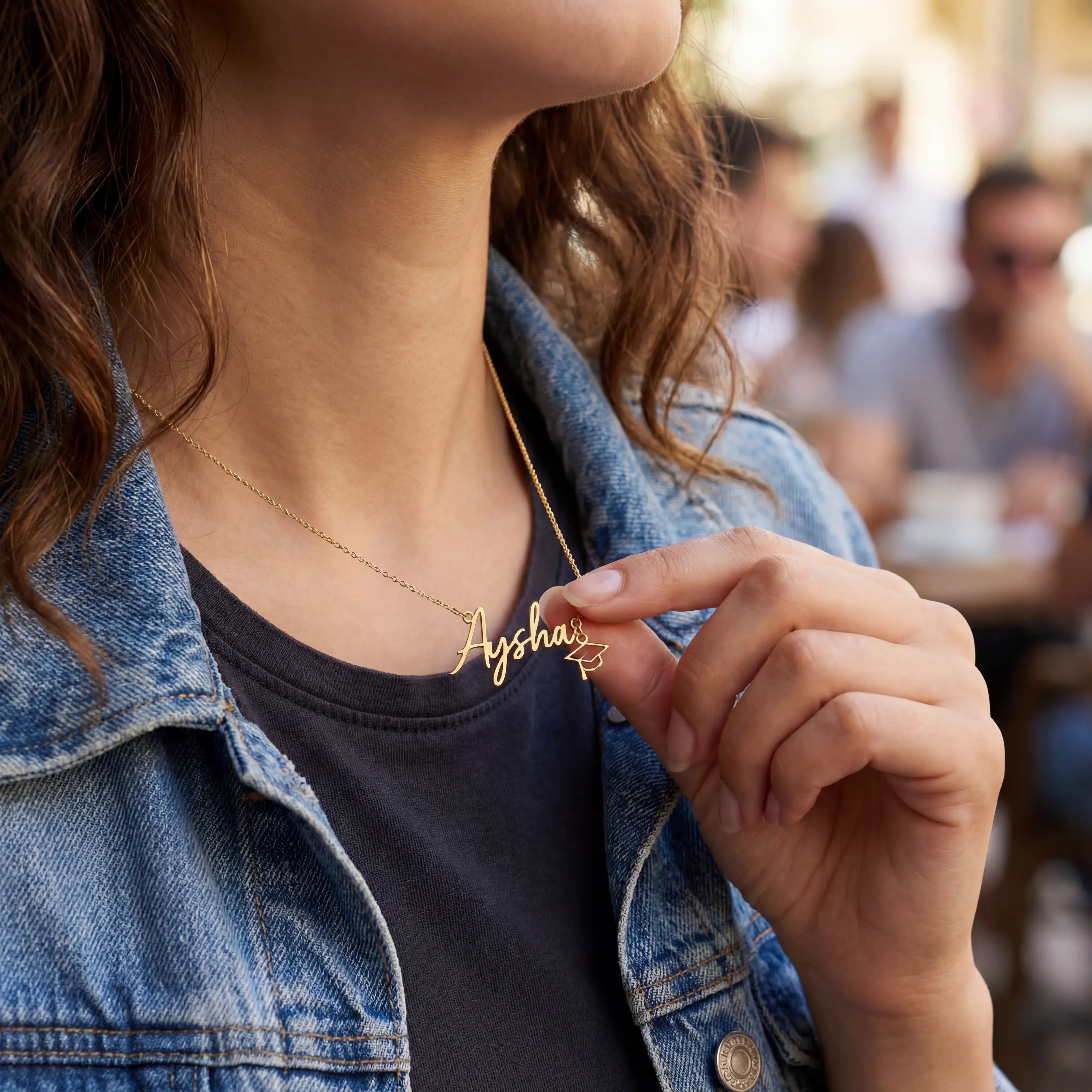 Necklace Graduation Name Necklace with Cap Charm HBD