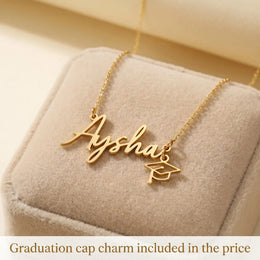 Graduation Name Necklace with Cap Charm – Personalised Graduate Celebration Gift