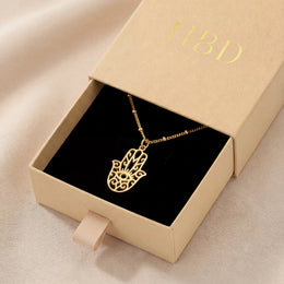 18ct Hamsa Hand Necklace - Choose Between 2 Symbol Designs, 3 Chain Style & 4 Lengths