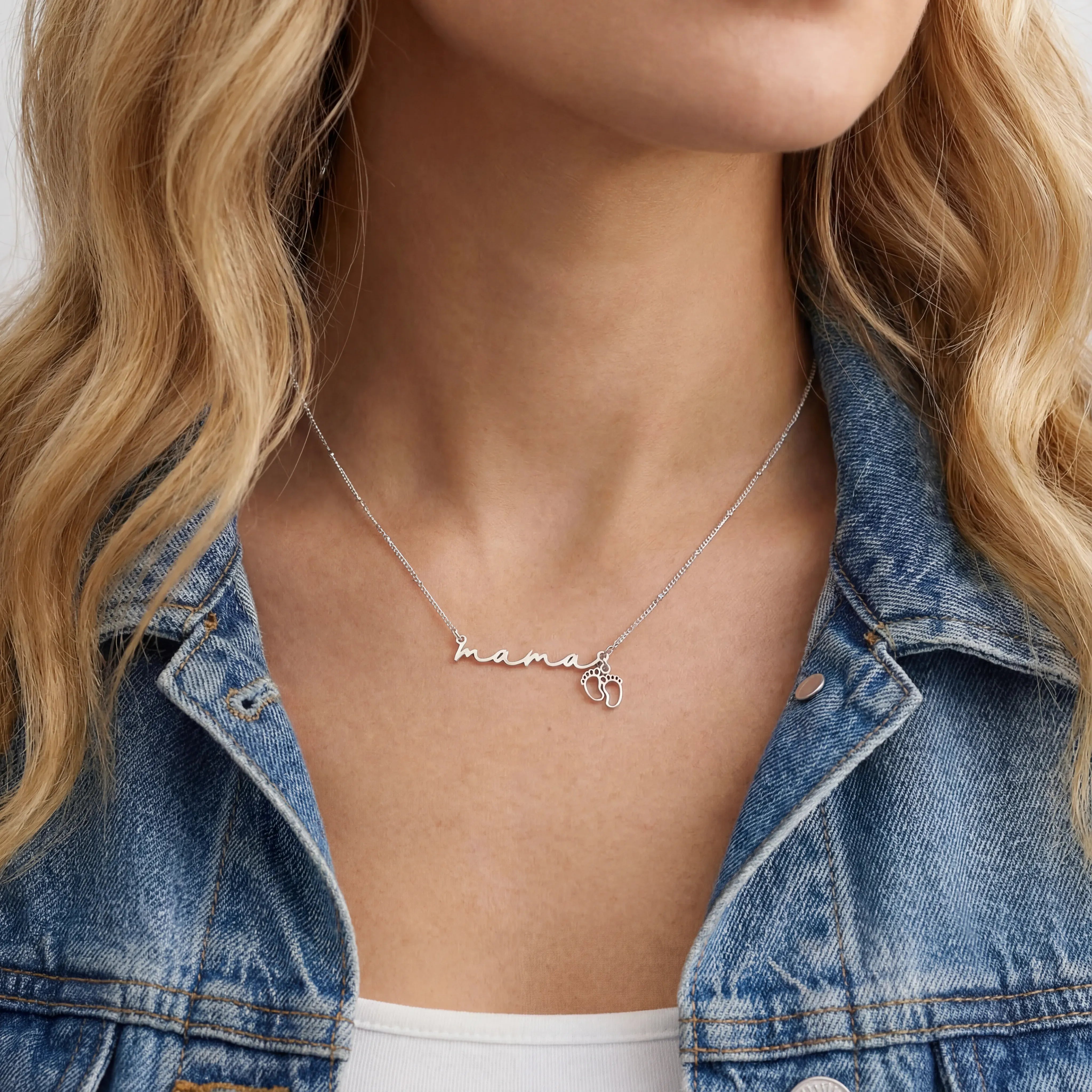 Necklace Mama Necklace with Baby Feet Charm HBD