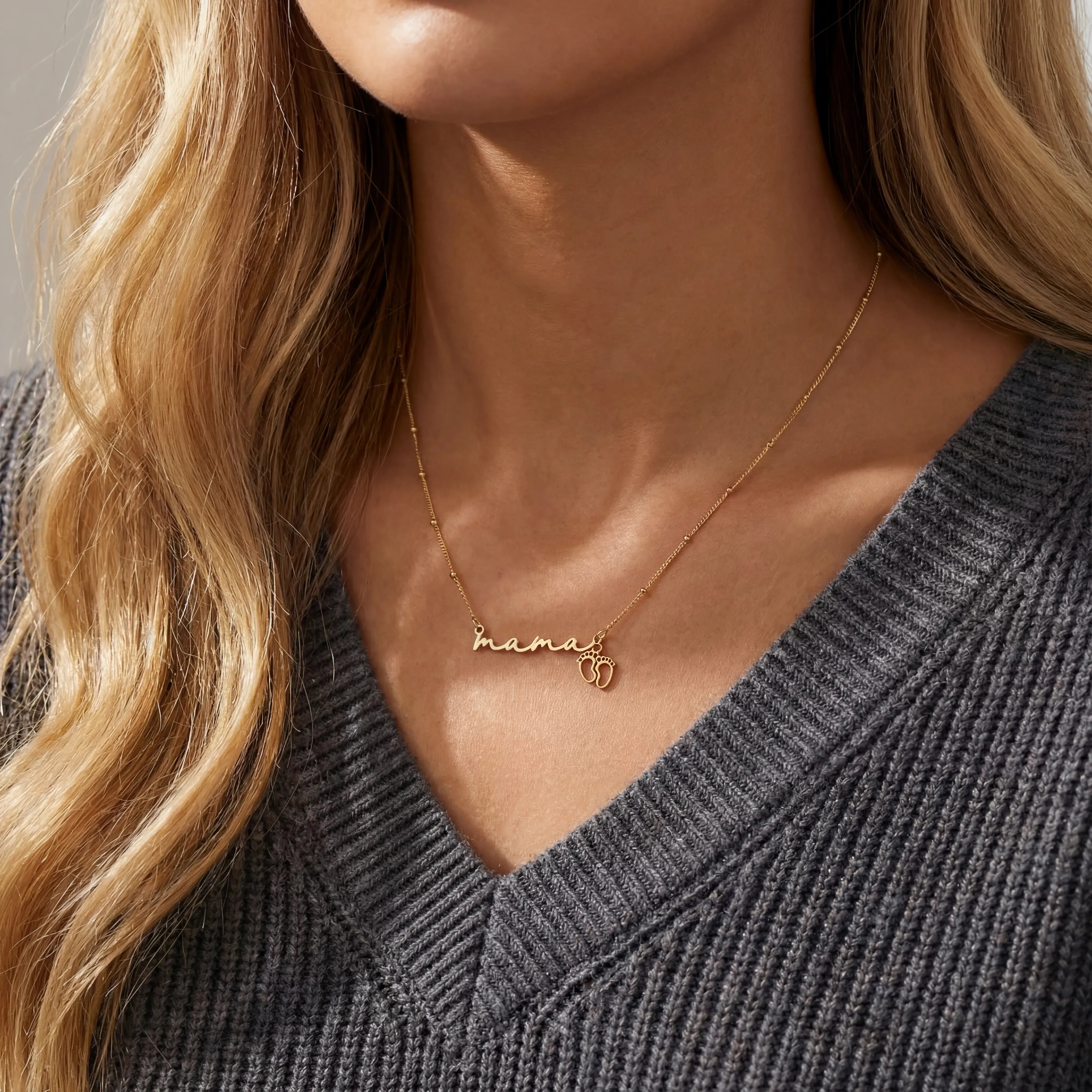 Necklace Mama Necklace with Baby Feet Charm HBD