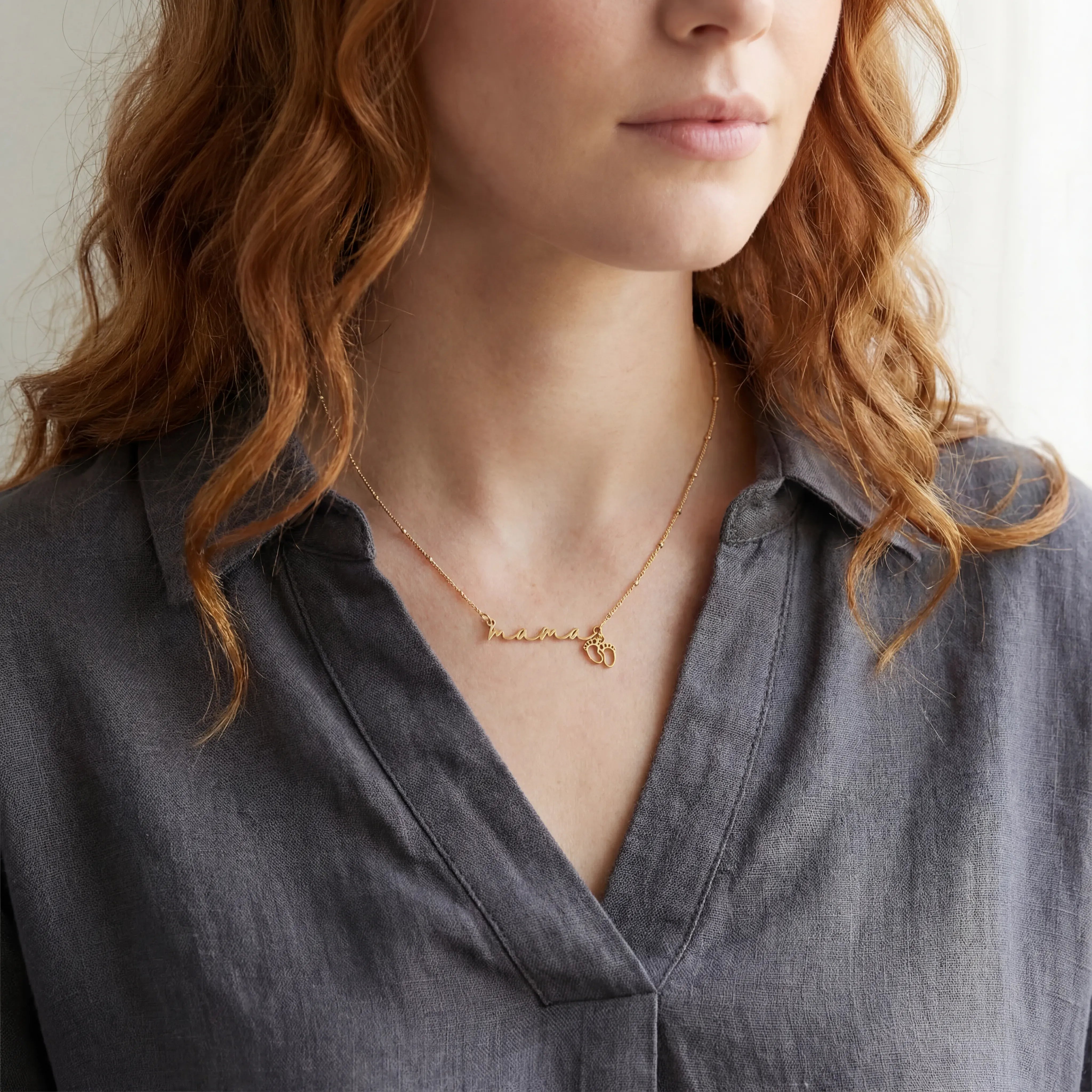 Necklace Mama Necklace with Baby Feet Charm HBD