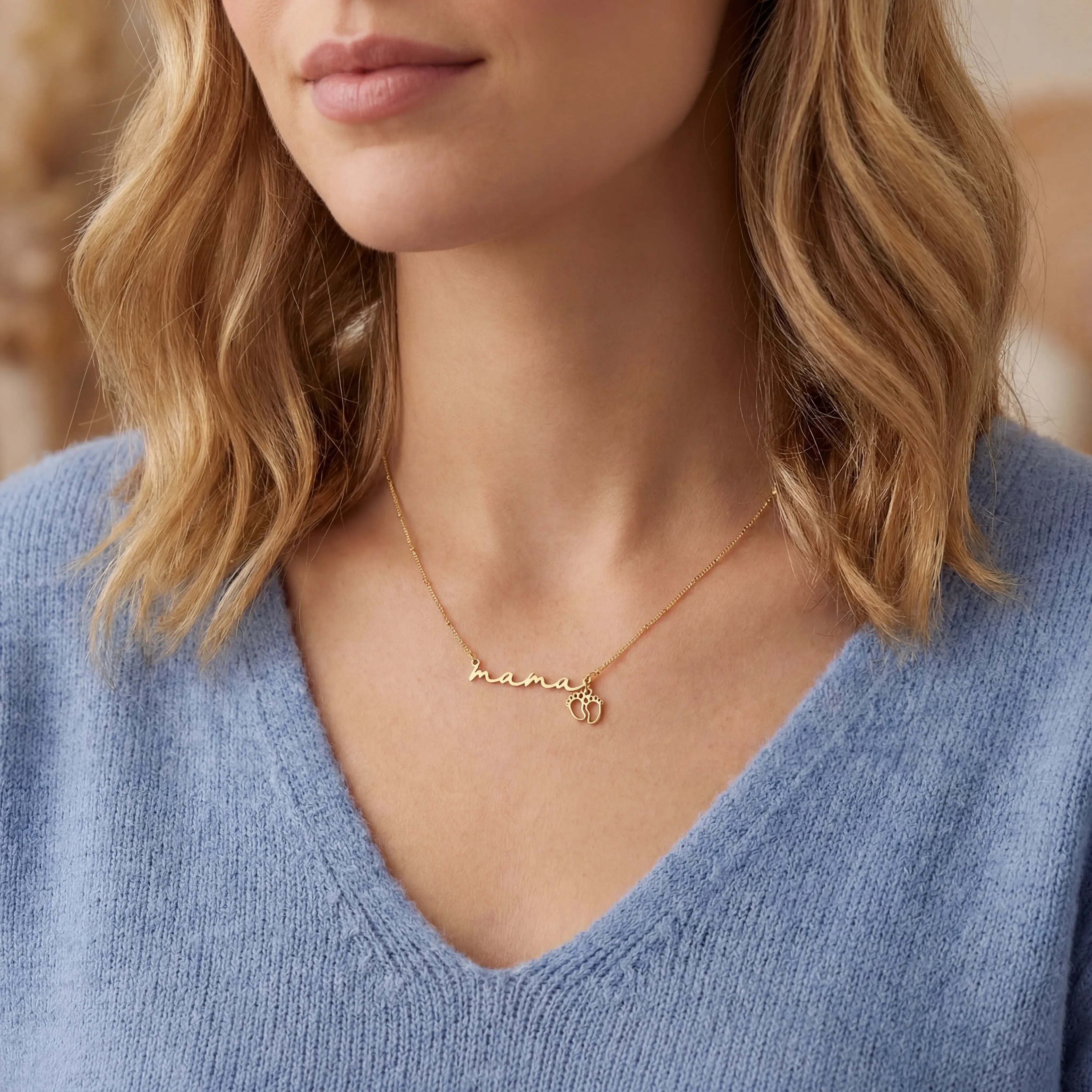 Necklace Mama Necklace with Baby Feet Charm HBD