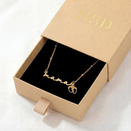 Personalised Mama Necklace with Baby Feet Charm – Custom Name Necklace for Mums