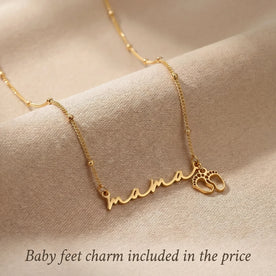 Personalised Mama Necklace with Baby Feet Charm – Custom Name Necklace for Mums