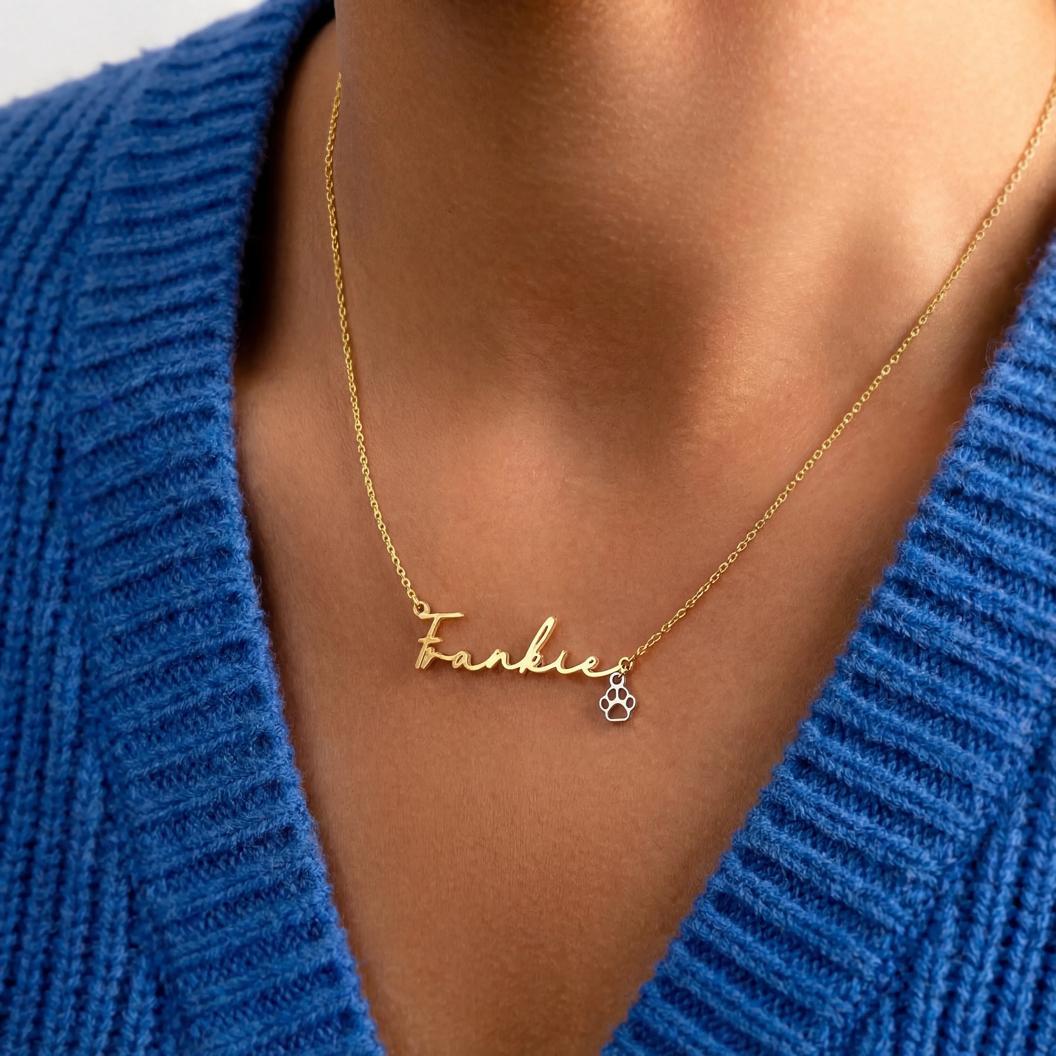 Necklace Name Necklace & Pet Paw Charm HBD