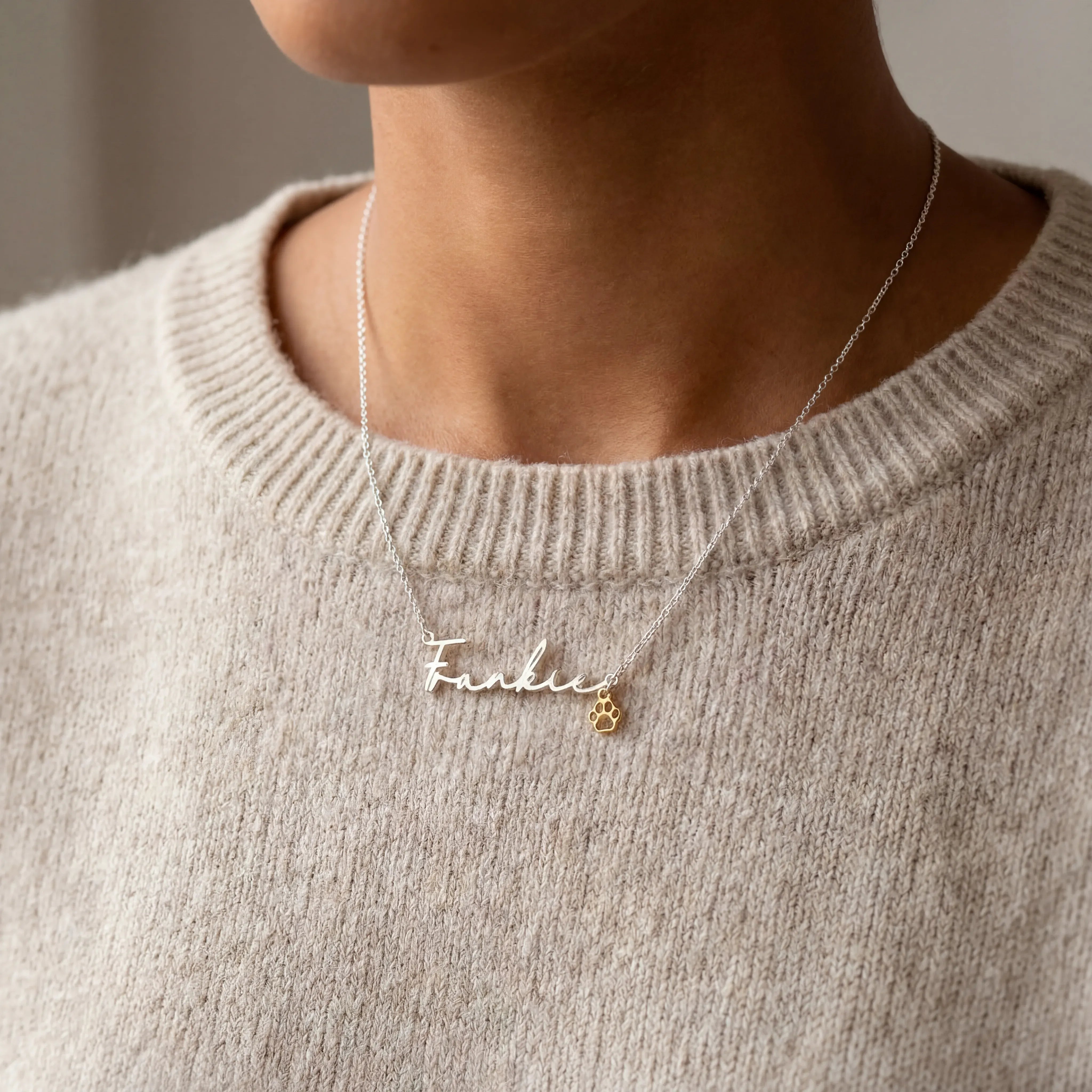 Necklace Name Necklace & Pet Paw Charm HBD