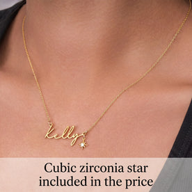 Name Necklace with Cubic Zirconia Star Charm in Gold & Silver