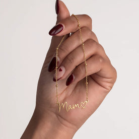 Personalised Mam Heart Necklace in Gold or Silver - Mum, Mummy, Mama, Ma Name Necklace