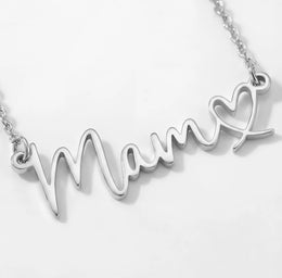Personalised Mam Heart Necklace in Gold or Silver - Mum, Mummy, Mama, Ma Name Necklace