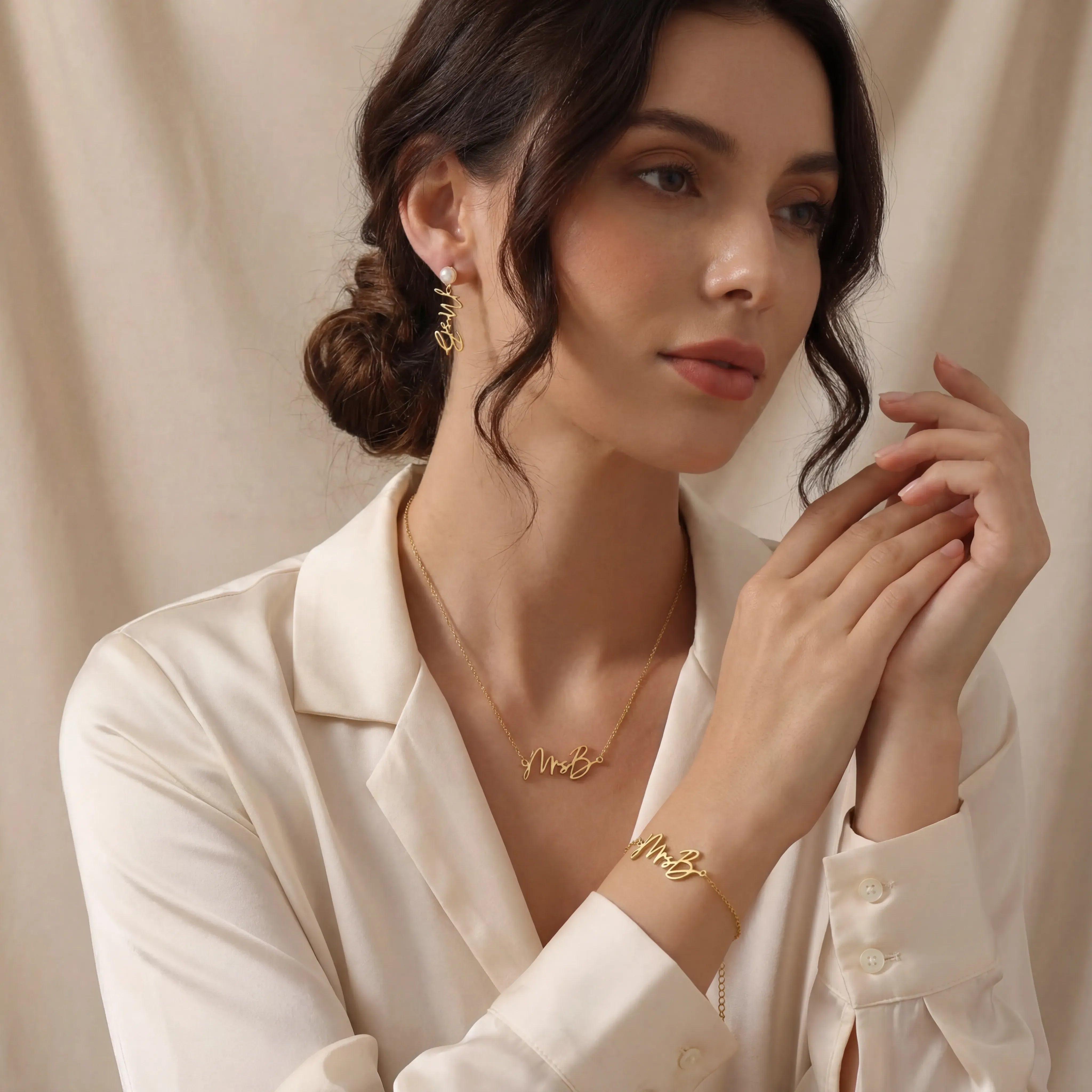 Necklace Personalised Mrs Necklace, Bracelet & Earrings | 3 Piece Jewellery Set HBD