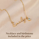 Necklace Personalised Name Necklace & Birthstone HBD Personalised Name Necklace with Birthstone - 18ct Gold, 24ct Gold Vermeil or Silver