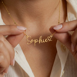 Custom Name & Heart Necklace - Gold, Silver, Sterling Silver & Vermeil