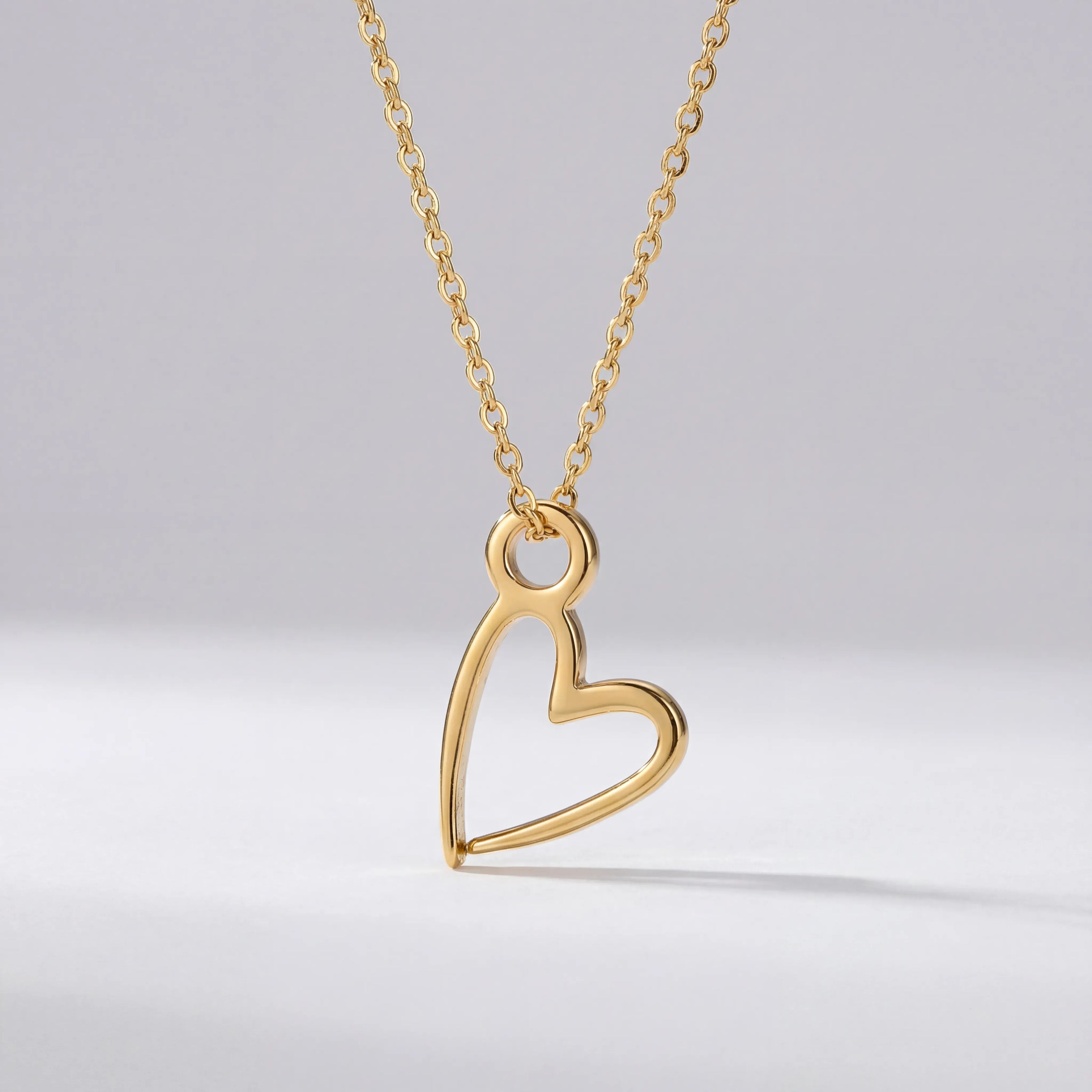 Signature Heart Necklace in Gold or Silver – Dainty Open-Heart Pendant, 15"–20"