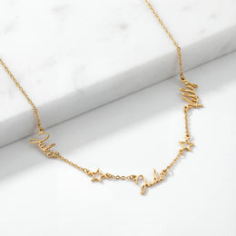 Triple Name Necklace with Two Stars – Custom Personalised Necklace in Gold or Silver