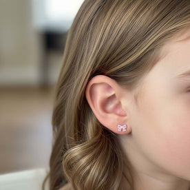 Sterling Silver Pink Bow Stud Earrings for Kids – Children’s Jewellery by Noa & Nellie