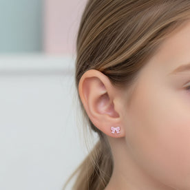 Sterling Silver Pink Bow Stud Earrings for Kids – Children’s Jewellery by Noa & Nellie