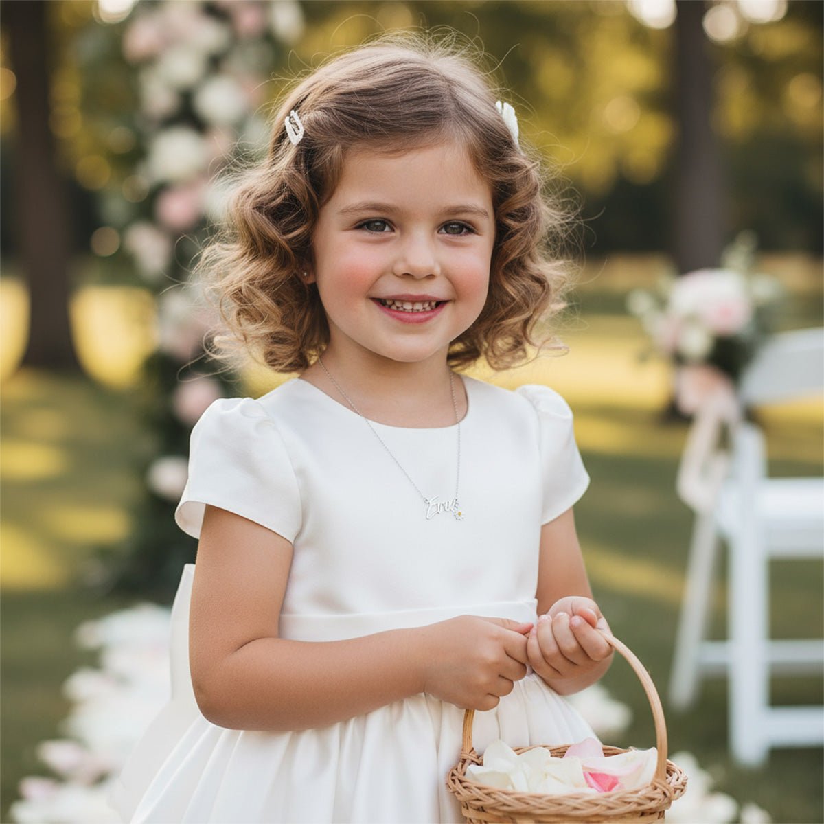 Noa & Nellie Necklace Kids Flower Girl Name Necklace with & Flower Charm