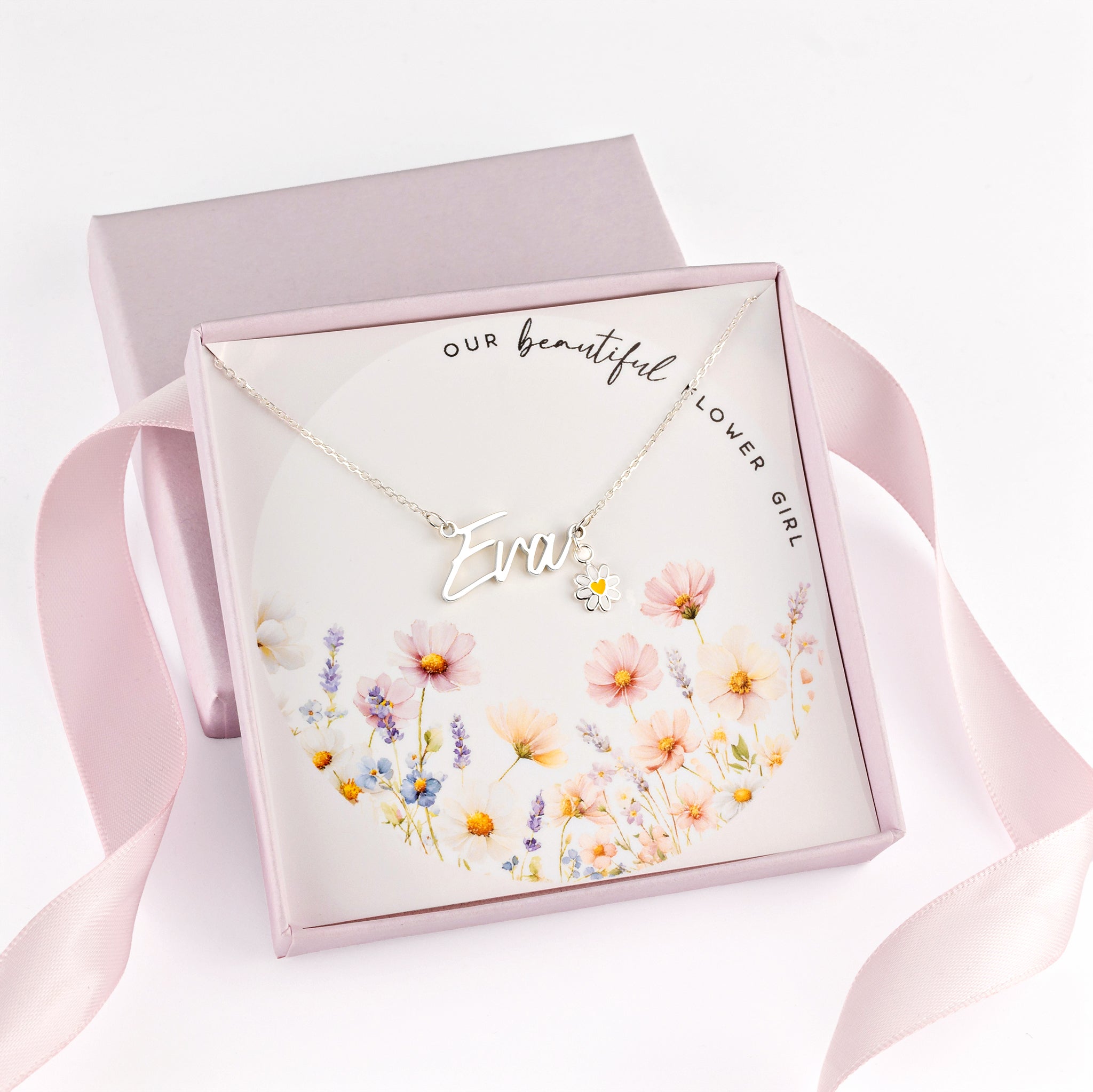 Noa & Nellie Necklace Kids Flower Girl Name Necklace with & Flower Charm
