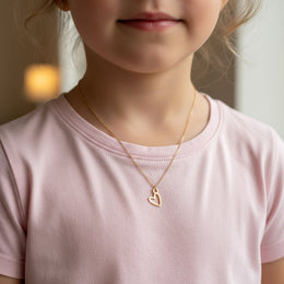 Kids Heart Necklace in Gold or Silver – Dainty Open Heart Pendant – 12"–16"