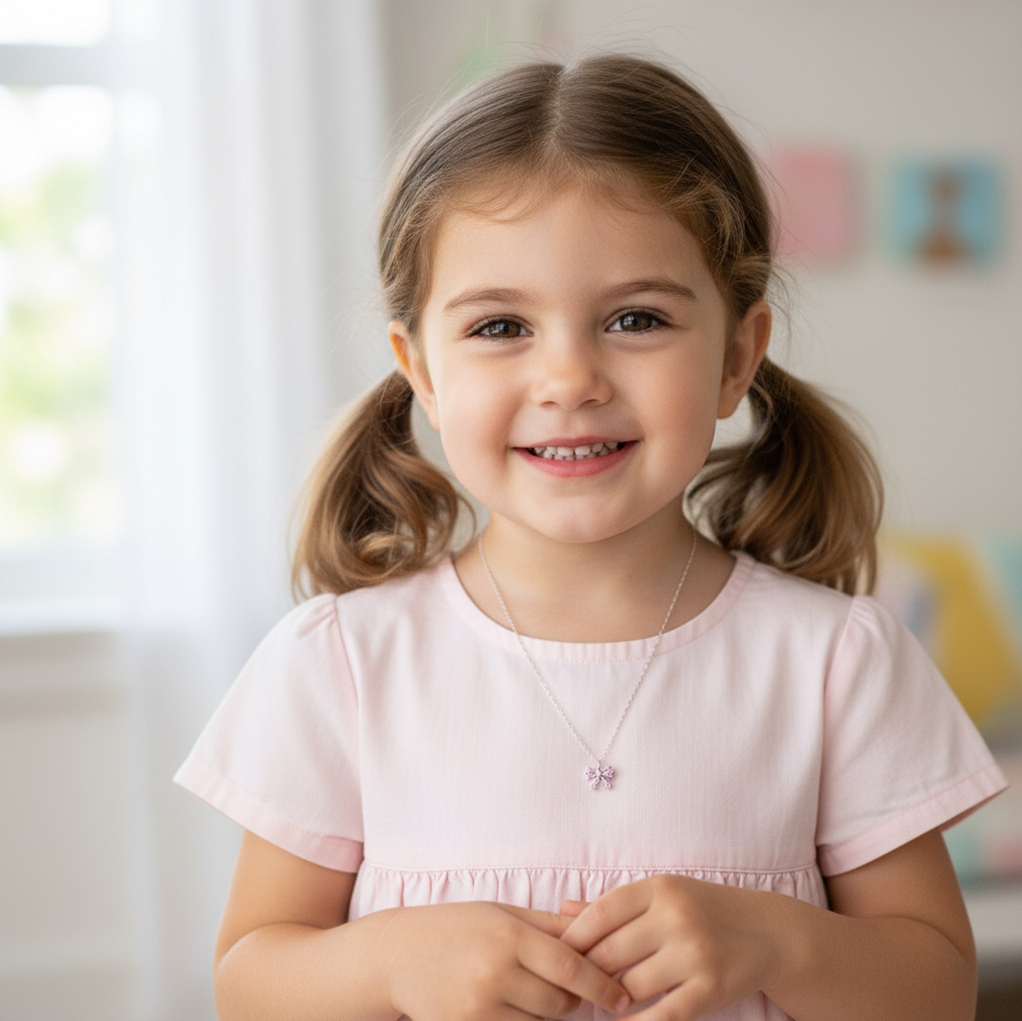 Noa & Nellie Necklace Sterling Silver Kids Bow Necklace