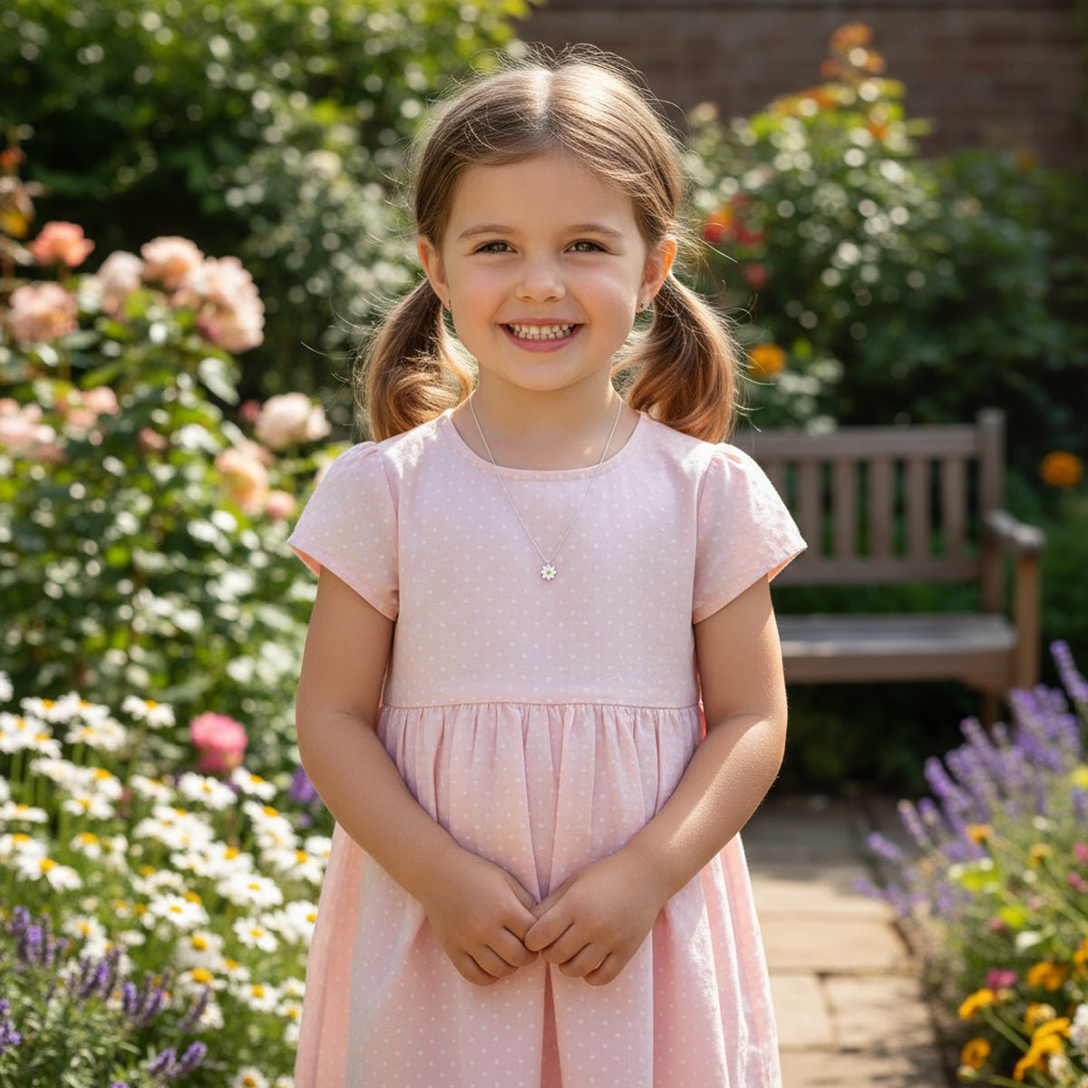 Noa & Nellie Necklace Sterling Silver Kids Daisy Flower Sterling Silver Necklace