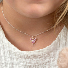 Pink Fairy Kids Necklace – Sterling Silver Charm for Children