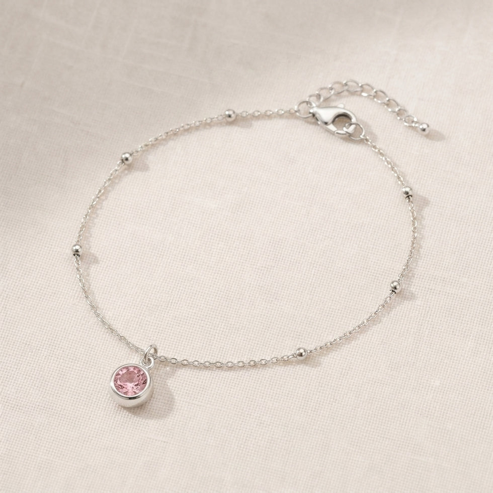 Pulseira com a pedra de nascimento de outubro | Rosa, dourado e prateado