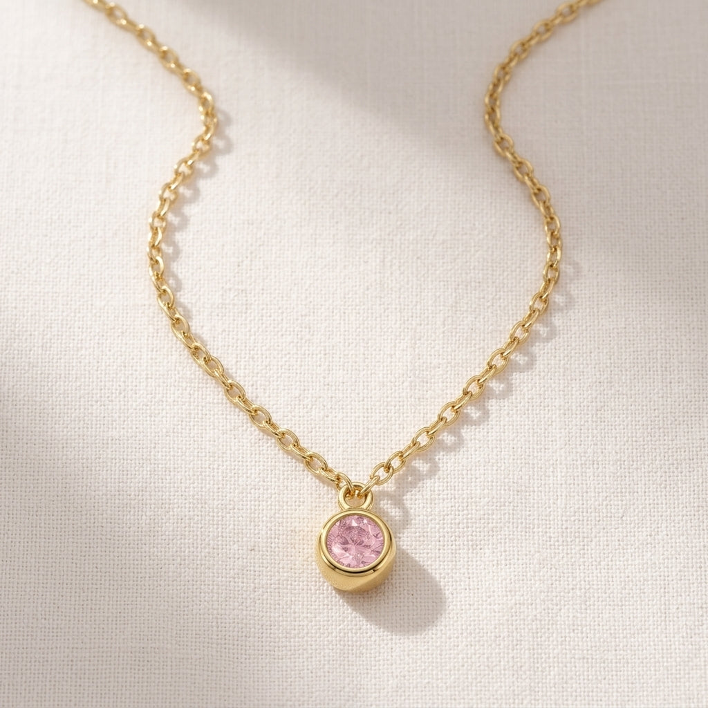 October Birthstone Necklace | Rose, Gold & Silver