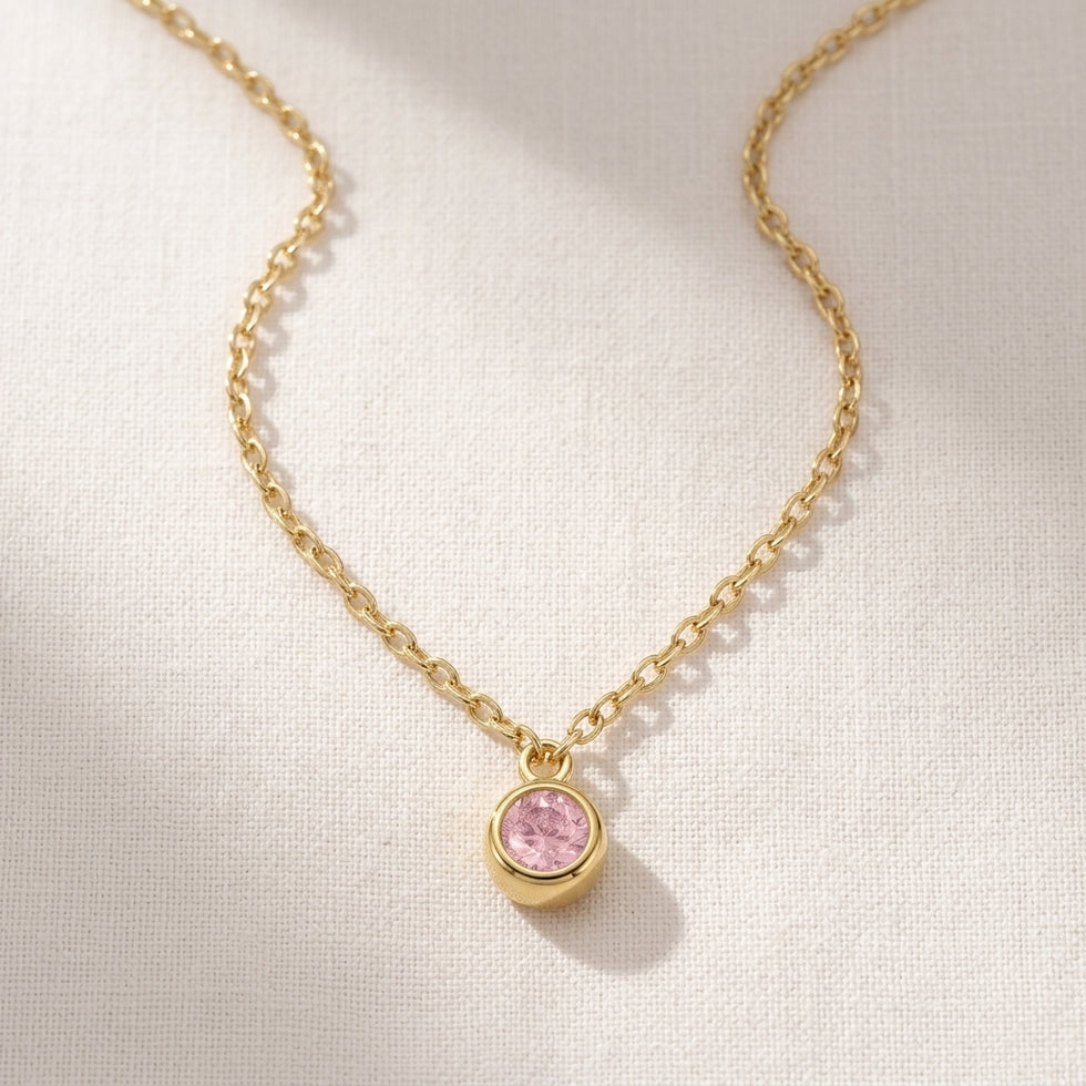 October Birthstone Necklace | Rose, Gold & Silver