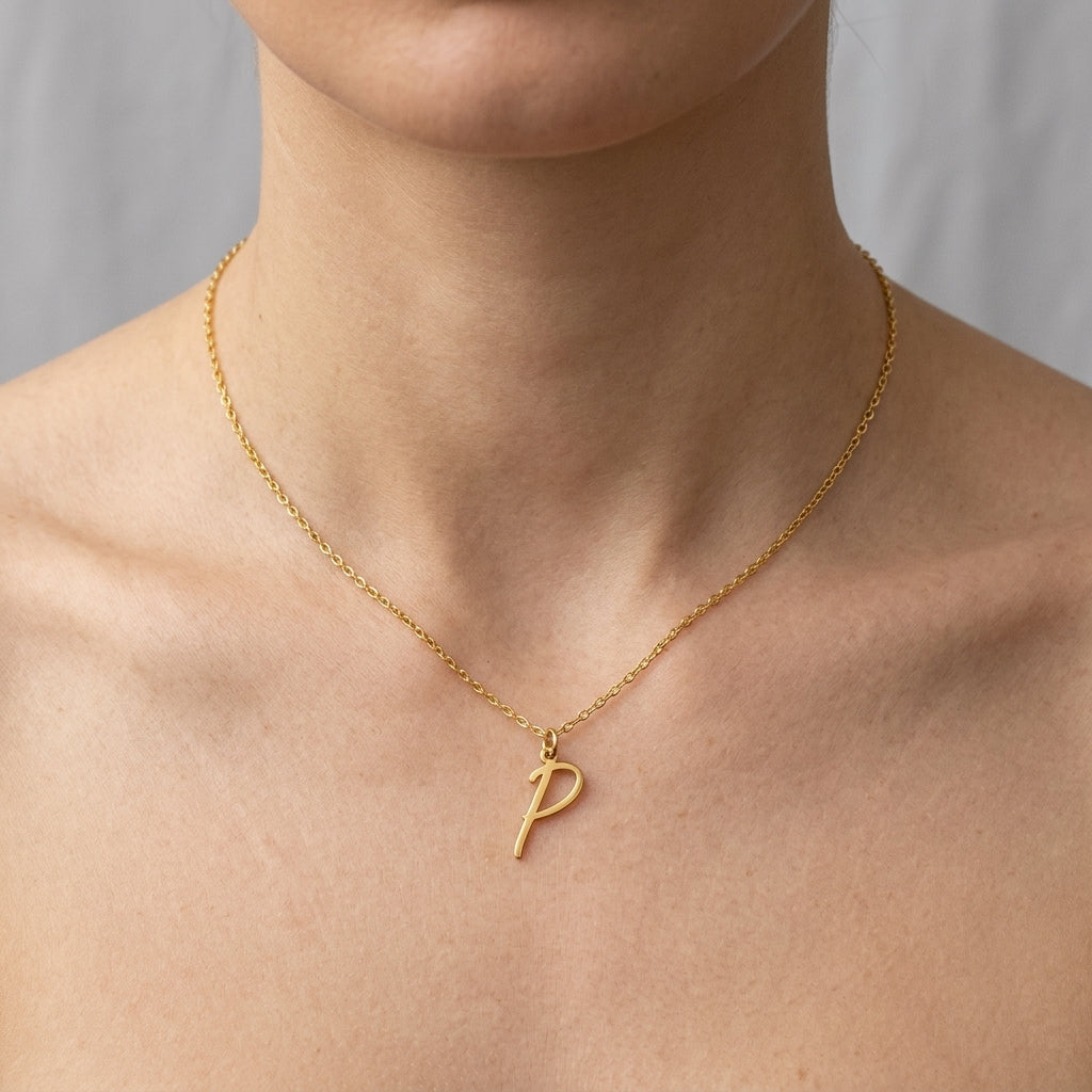 P Necklace | Initial & Letter P Pendant, Gold & Silver