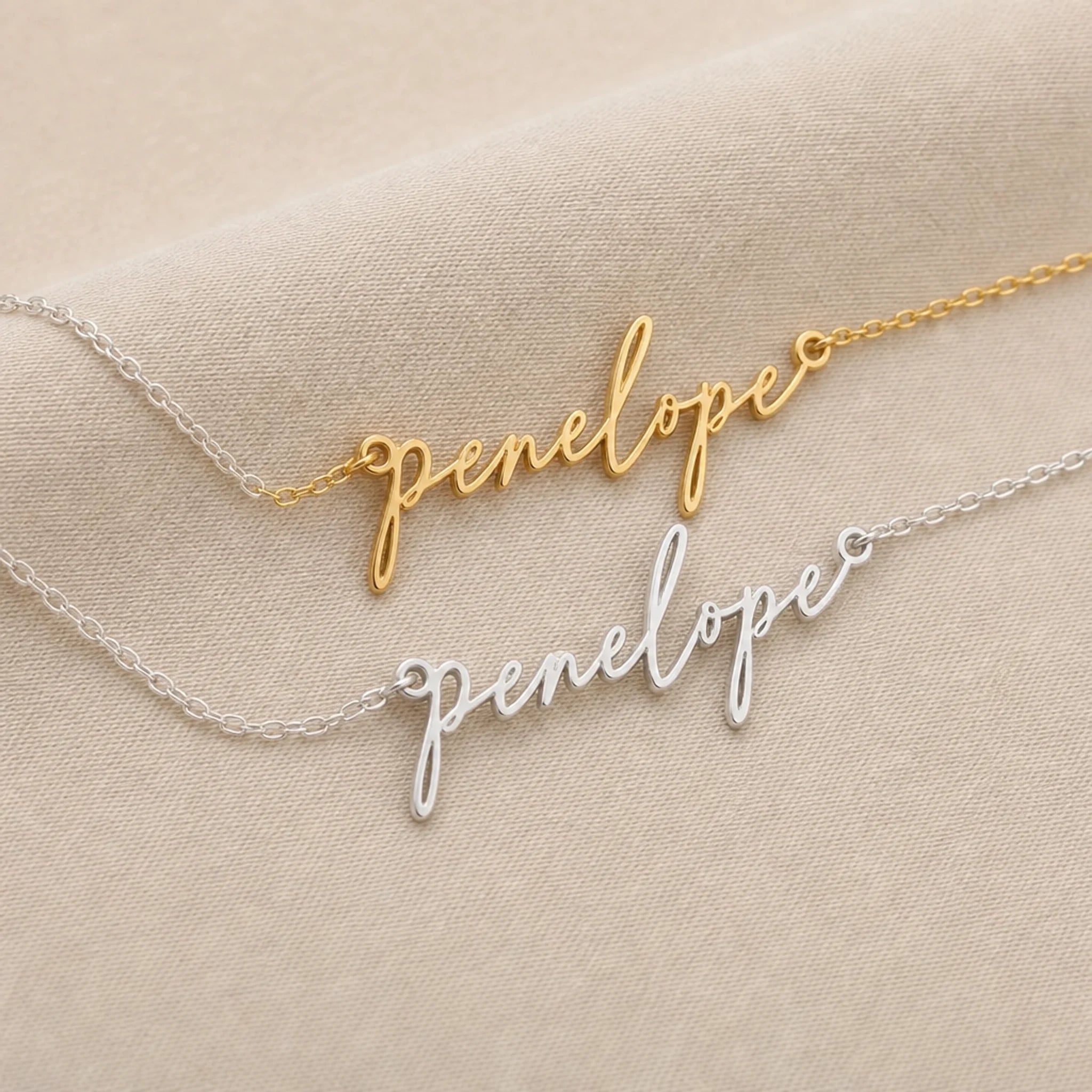 Penelope Name Necklace | 18ct Gold, Silver & Vermeil | Ready to Ship