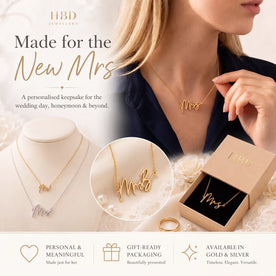 Personalised Mrs Necklace | Bridal Gift in Gold & Silver