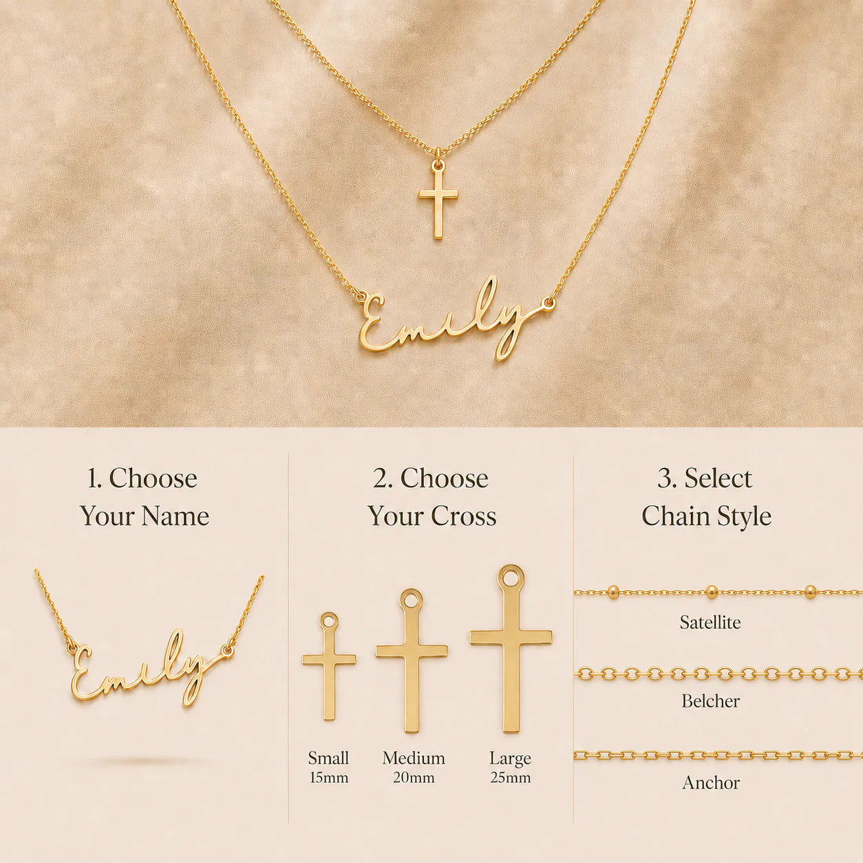 Personalised Name & Cross Layered Necklace Set | HBD
