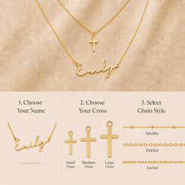 Personalised Name & Cross Layered Necklace Set | HBD